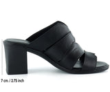Bianca Siyah Hakiki Deri Kalın Topuklu Terlik
