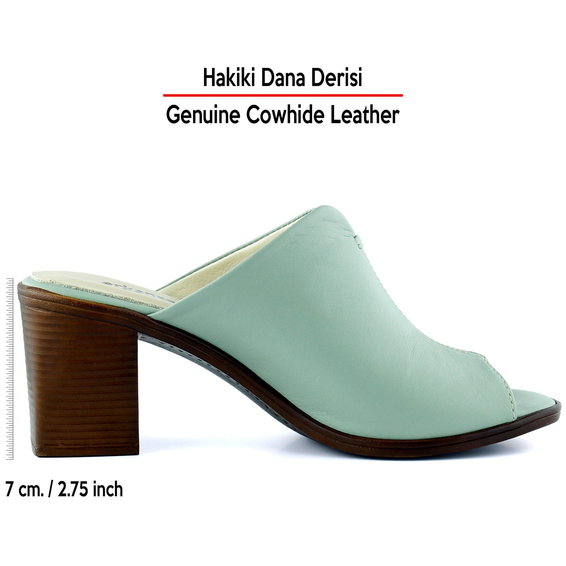 Valery Yeşil Hakiki Dana Derisi Önü Açık Kalın Topuklu Terlik