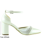 Molly Sedef Vegan Sivri Burun Taşlı Fileli Kalın Topuklu Abiye Gelin Ayakkabısı