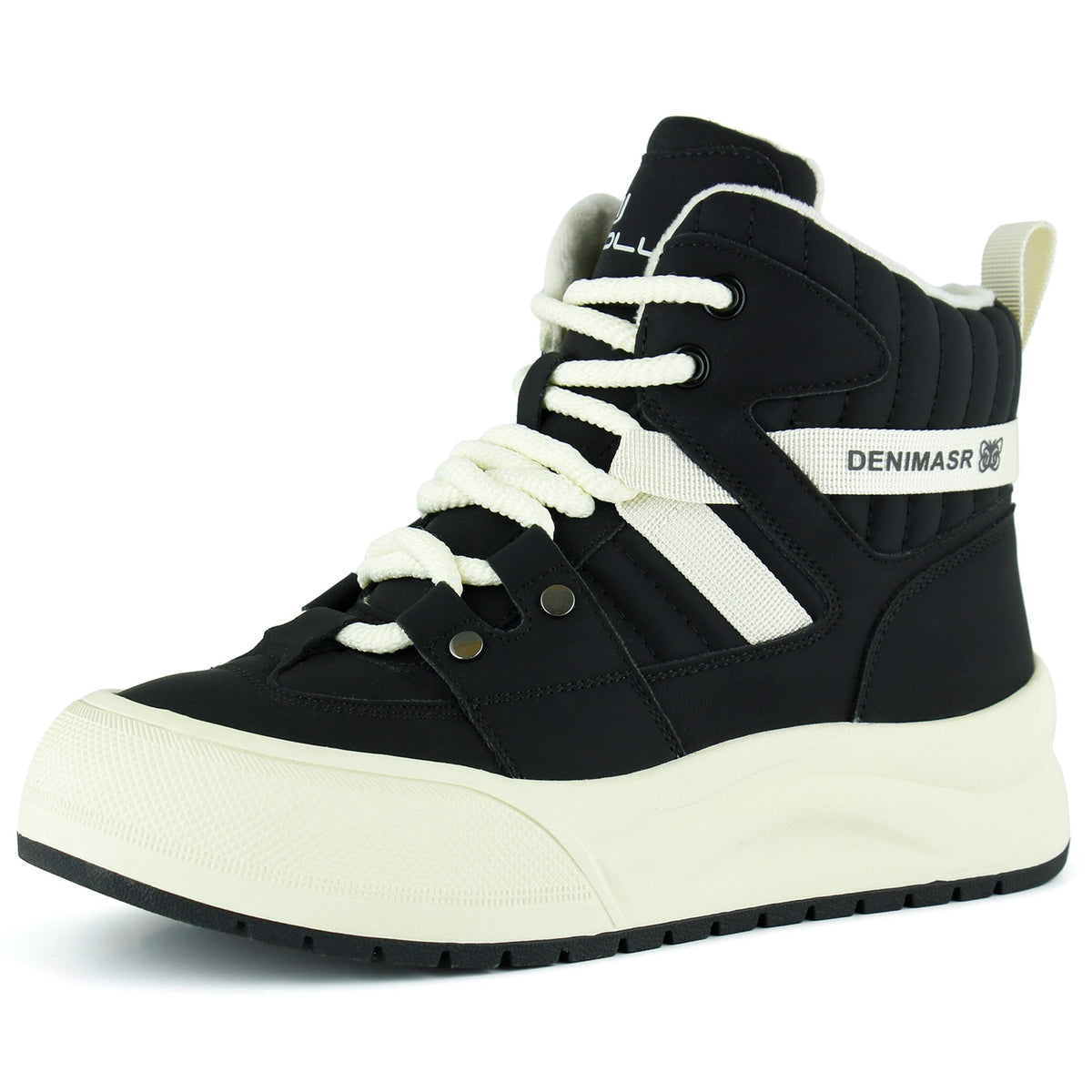 [8084] Siyah Vegan Bağcıklı Kürk Astarlı Yuvarlak Burun Günlük Bot