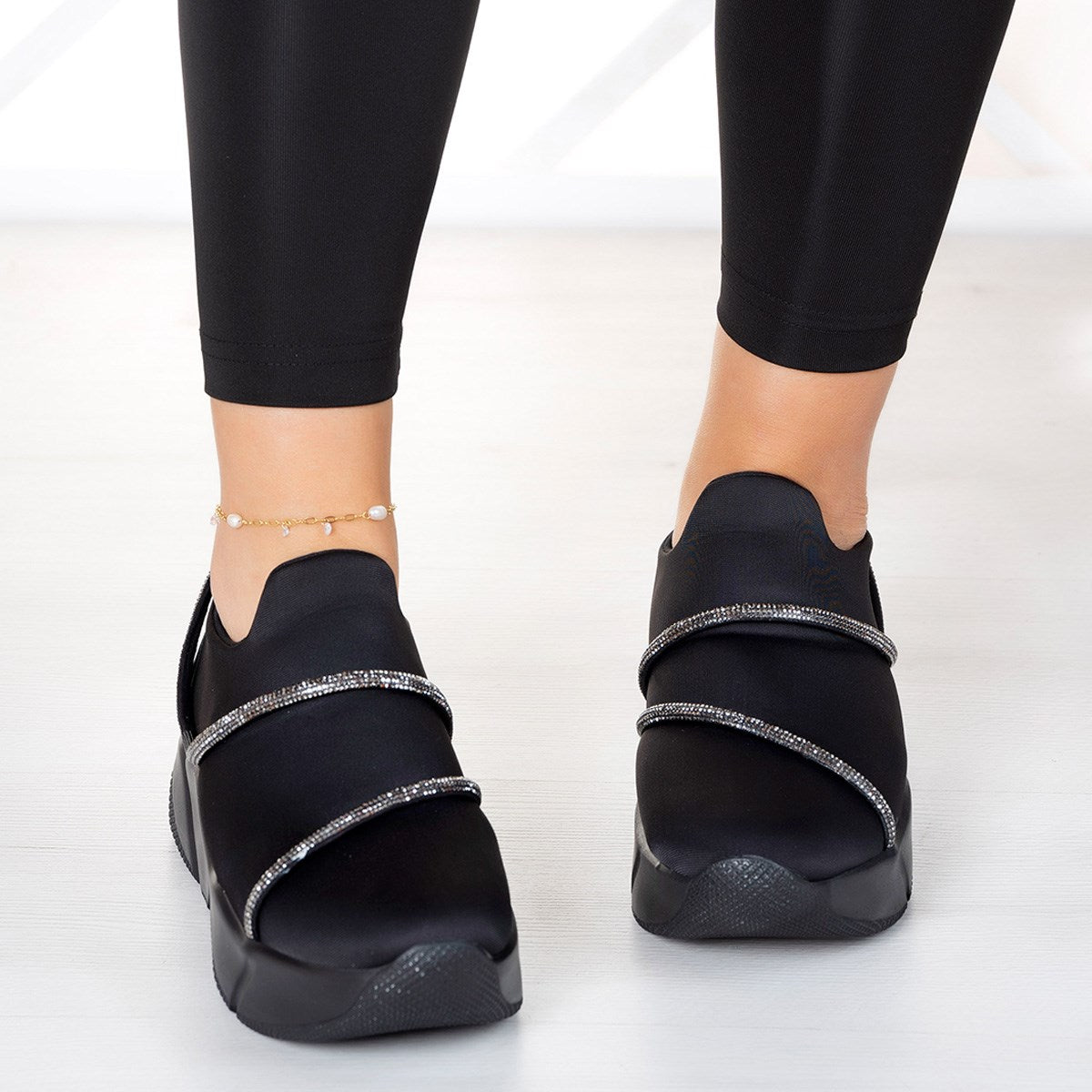 Barbara Gümüş Streç Taşlı Sneaker