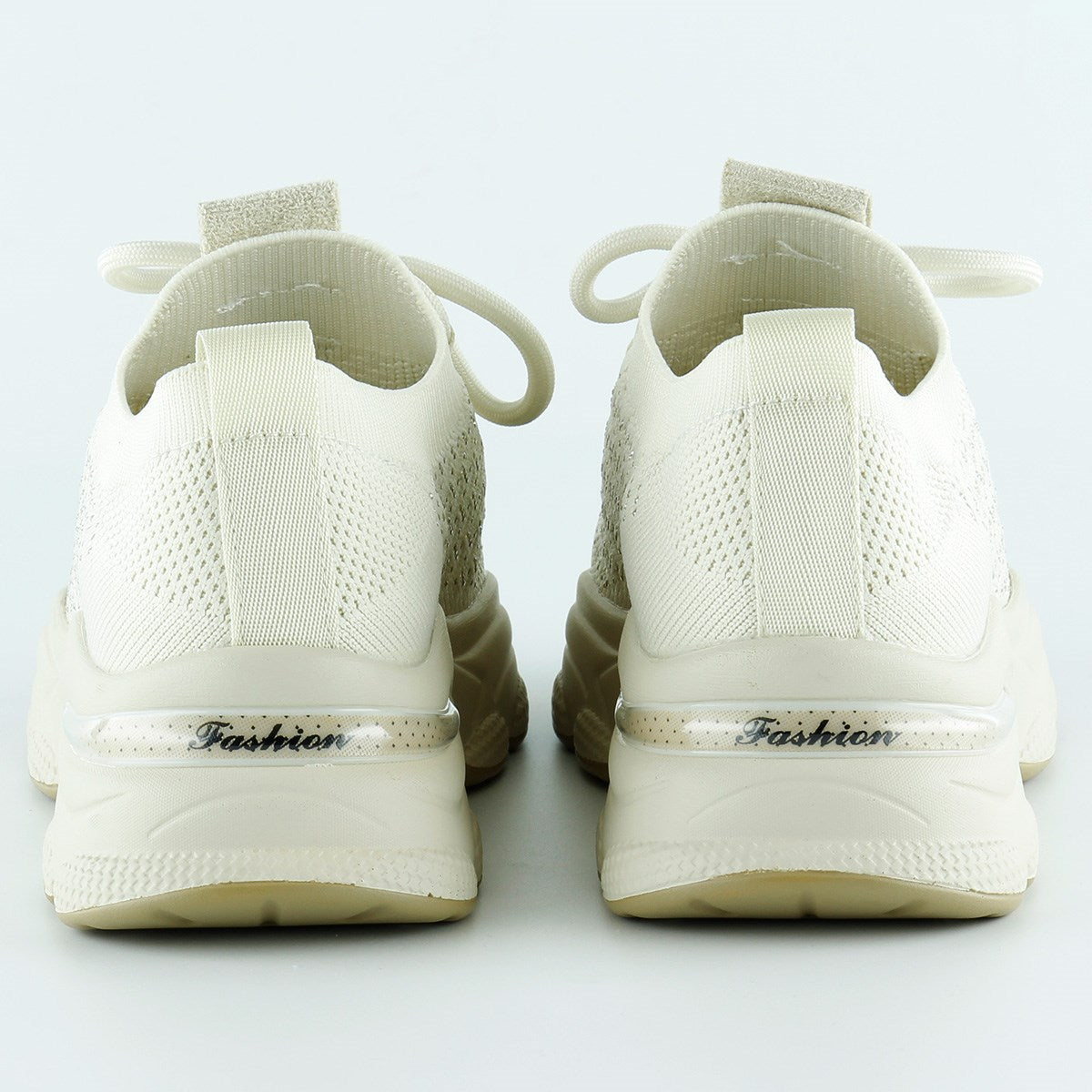 [5031] Bej Örgü Dokuma Taş Detaylı Bağcıklı Slip-on Sneaker