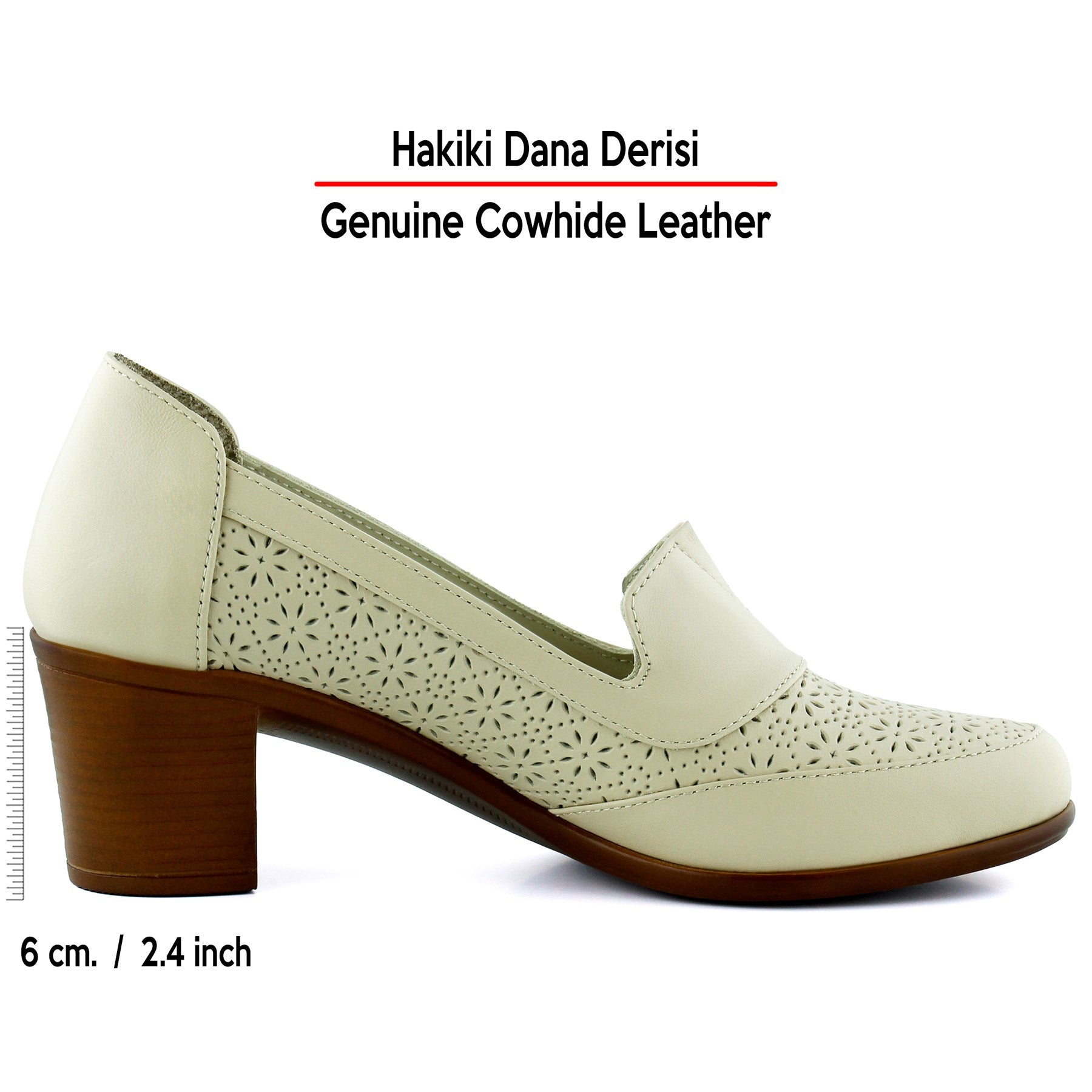 Madre Bej Hakiki Dana Derisi Vintage Desenli Kalın Topuklu Günlük Klasik Ayakkabı