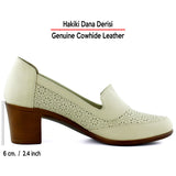 Madre Bej Hakiki Dana Derisi Vintage Desenli Kalın Topuklu Günlük Klasik Ayakkabı