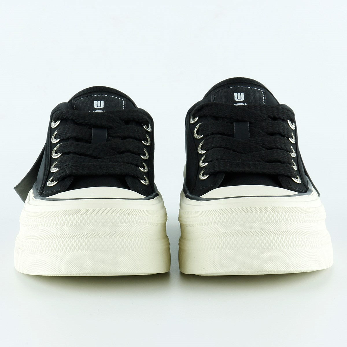 [5016] Siyah Saten Yüksek Taban Spor Taşlı Bağcıklı Platform Sneaker