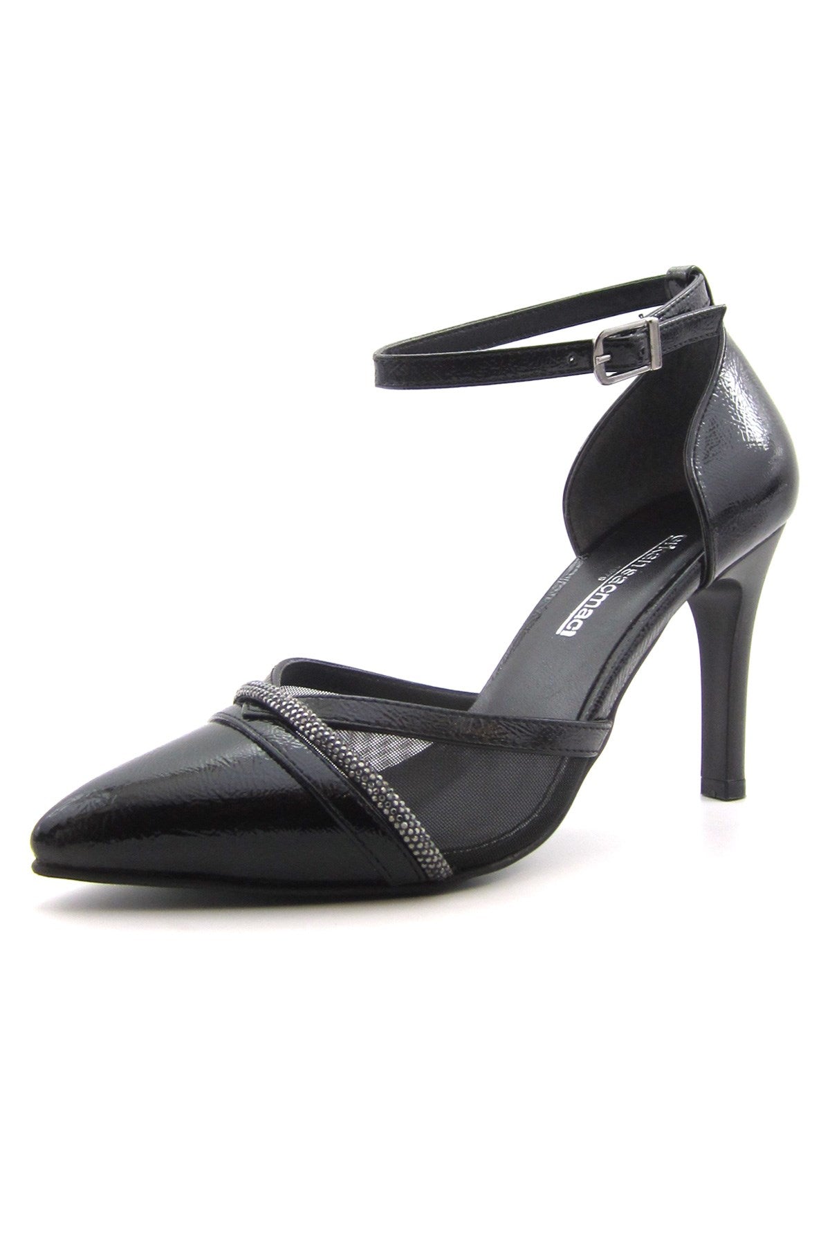 Kaylee Siyah Rugan Fileli Taşlı Stiletto