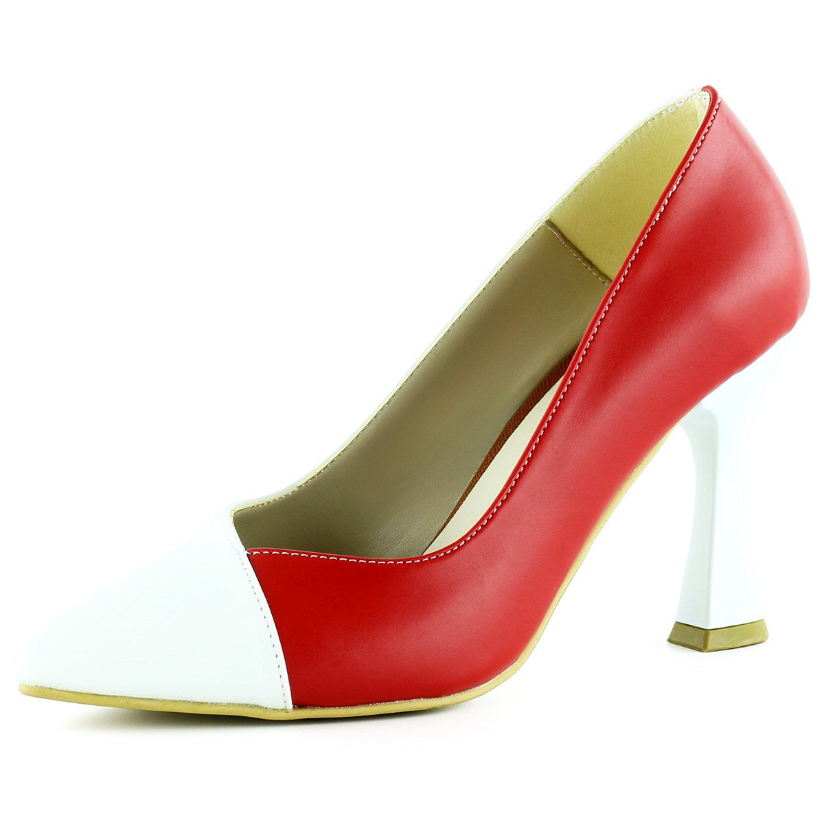 Jatqılı Plus Kırmızı Beyaz İnce Kadeh Topuklu Klasik Ayakkabı
