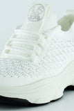 [5031] Beyaz Örgü Dokuma Taş Detaylı Bağcıklı Slip-on Sneaker