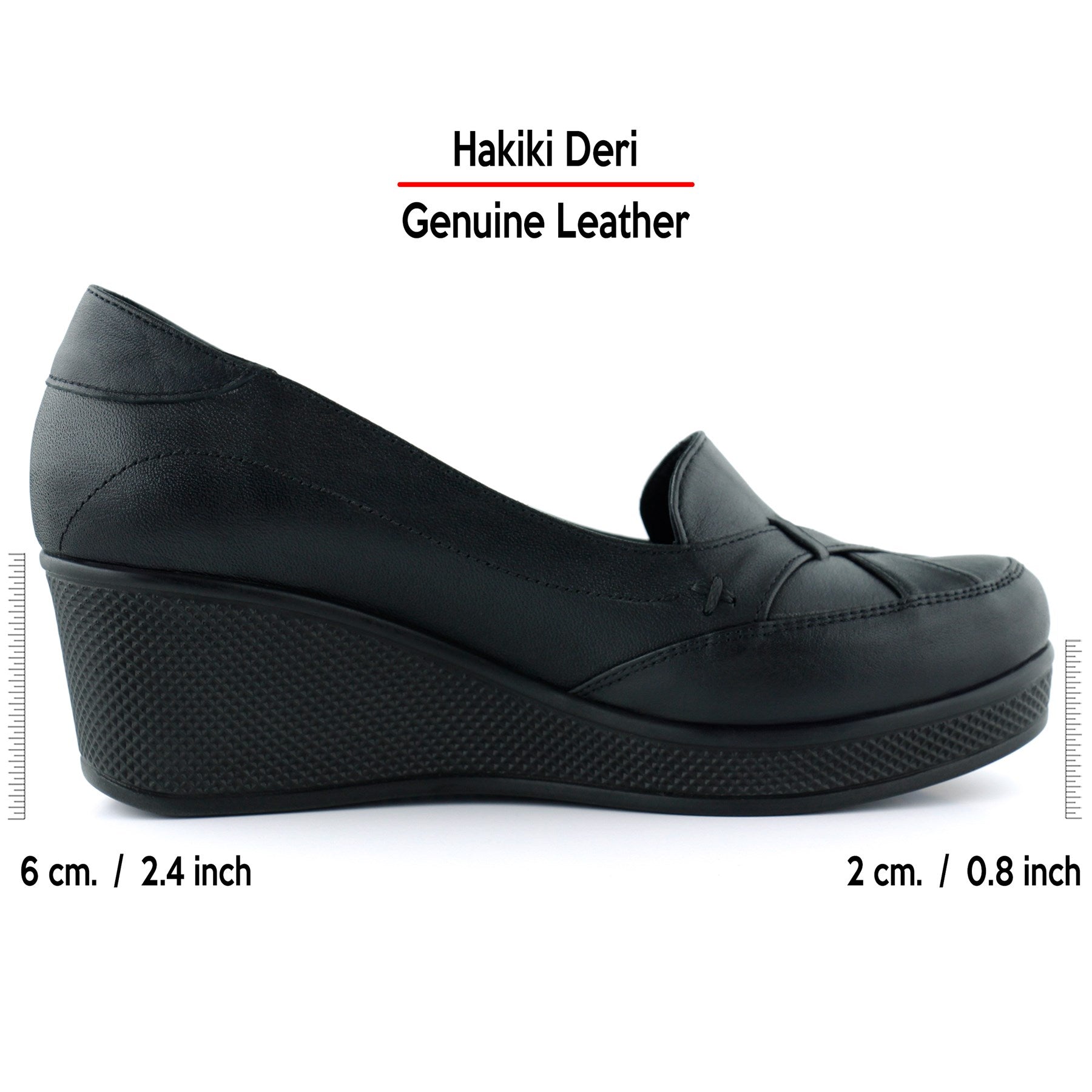 Shay Exclusives Siyah Hakiki Deri Çapraz Bant Detaylı İşlemeli Dolgu Topuklu Günlük Ayakkabı