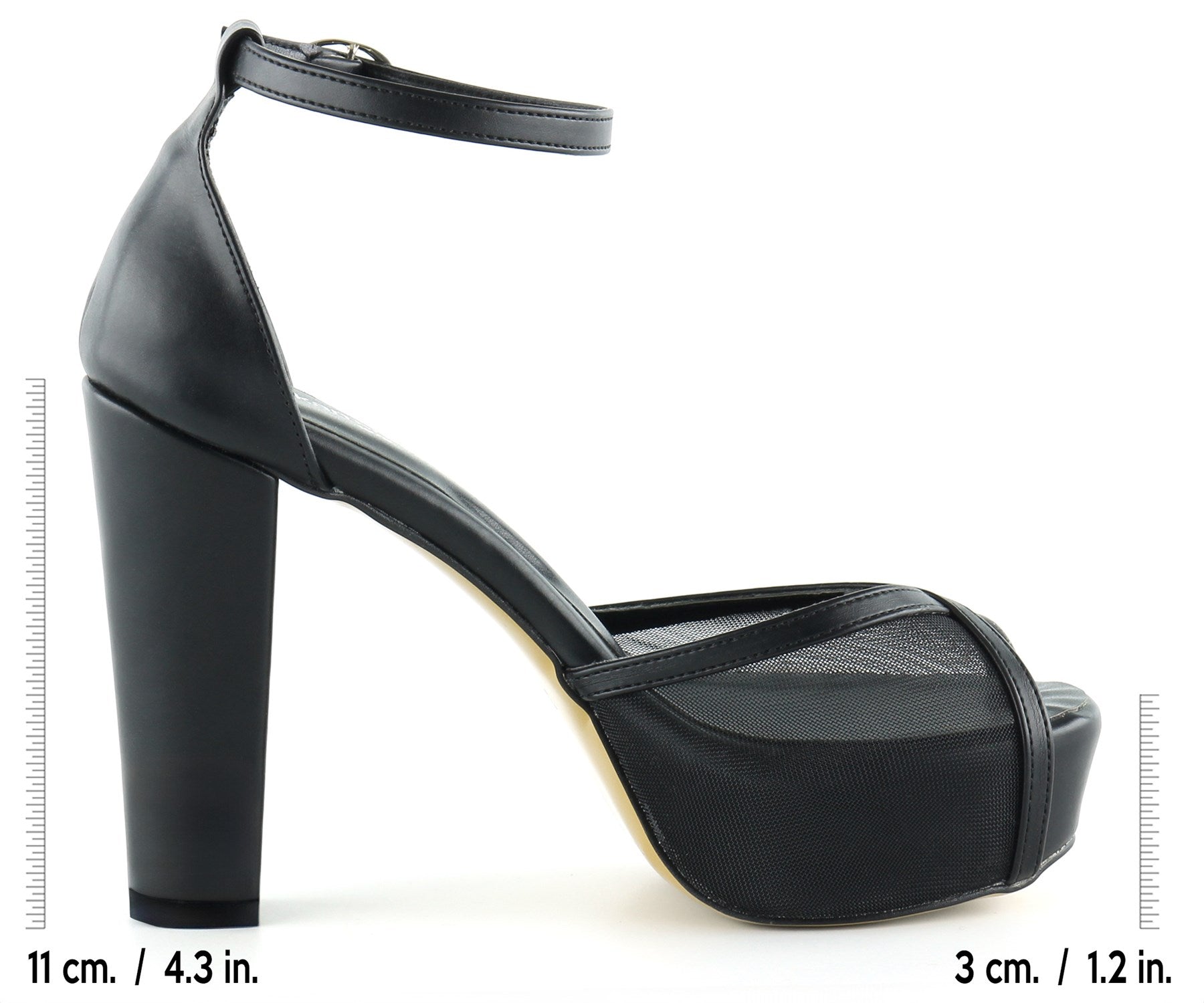 Carmen Siyah Fileli Önü Açık Bilekten Bağlamalı Platform Topuklu Ayakkabı