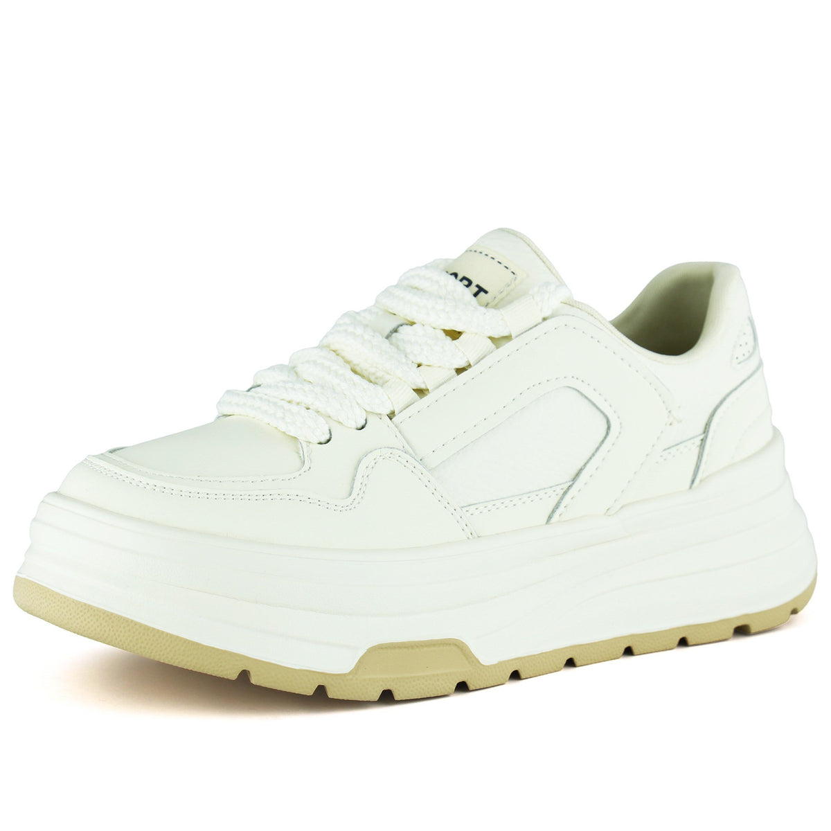 [261-BDL20005] Beyaz Vegan Bağcıklı Yuvarlak Burun Flatform Taban Günlük Sneaker Spor Ayakkabı