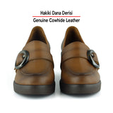 Madeline Taba Hakiki Dana Derisi Tokalı Yuvarlak Burun Dolgu Topuklu Günlük Ayakkabı