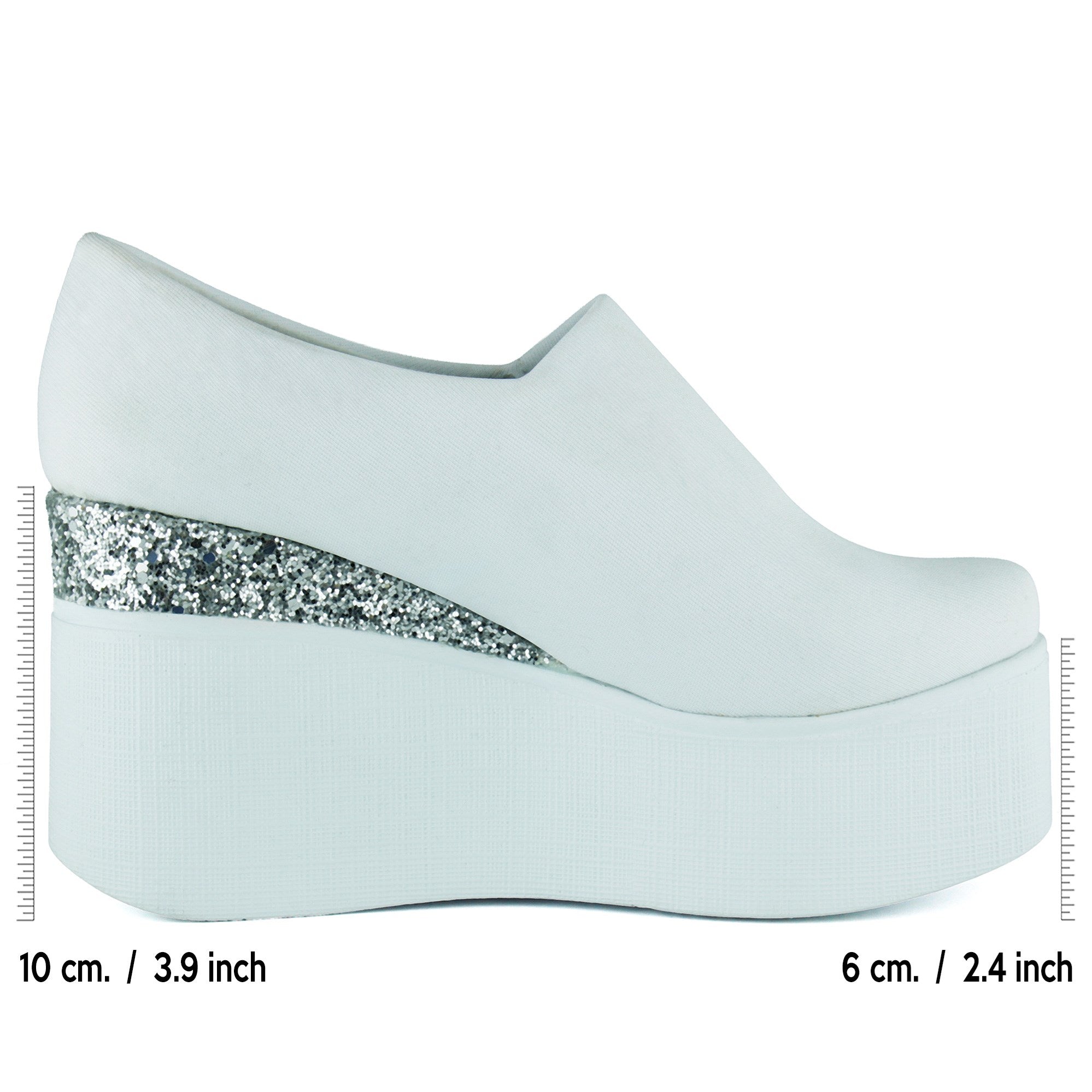 Lumi Beyaz Streç Yuvarlak Burun Taşlı Gizli Dolgu Topuklu Günlük Ayakkabı