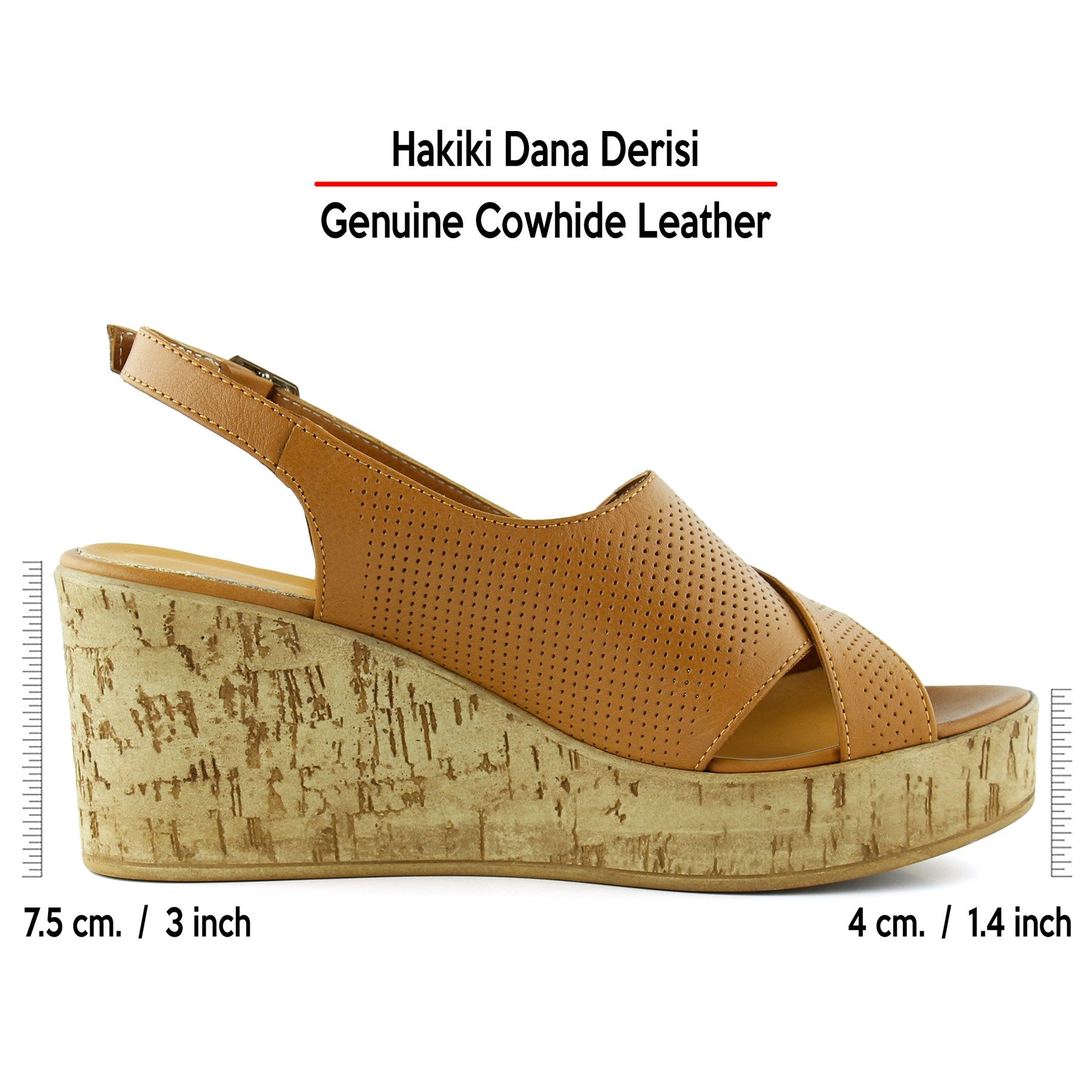 Serie Taba Hakiki Dana Derisi Delik Detaylı Mantar Taban Görünümlü Dolgu Topuklu Slingback Sandalet