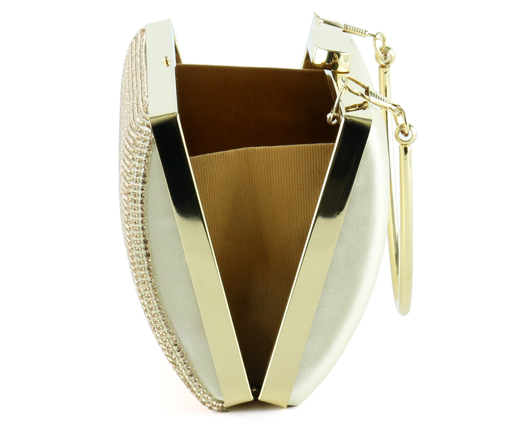 Altın Saten Kristal Taşlı Metal Saplı Abiye El Çantası ( ES0015AC )