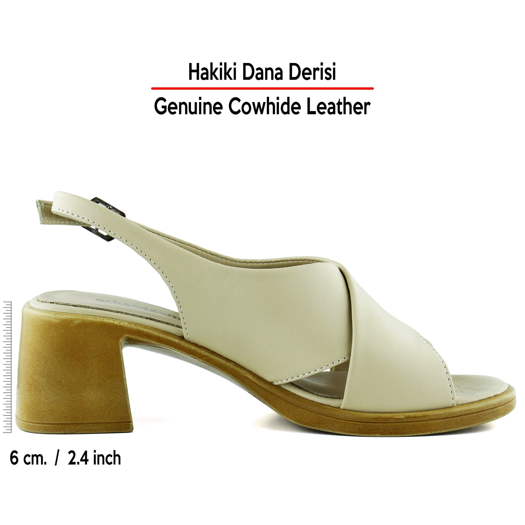 Soleil Plus Bej Hakiki Dana Derisi Çapraz Bantlı Kalın Topuklu Rahat Günlük Sandalet