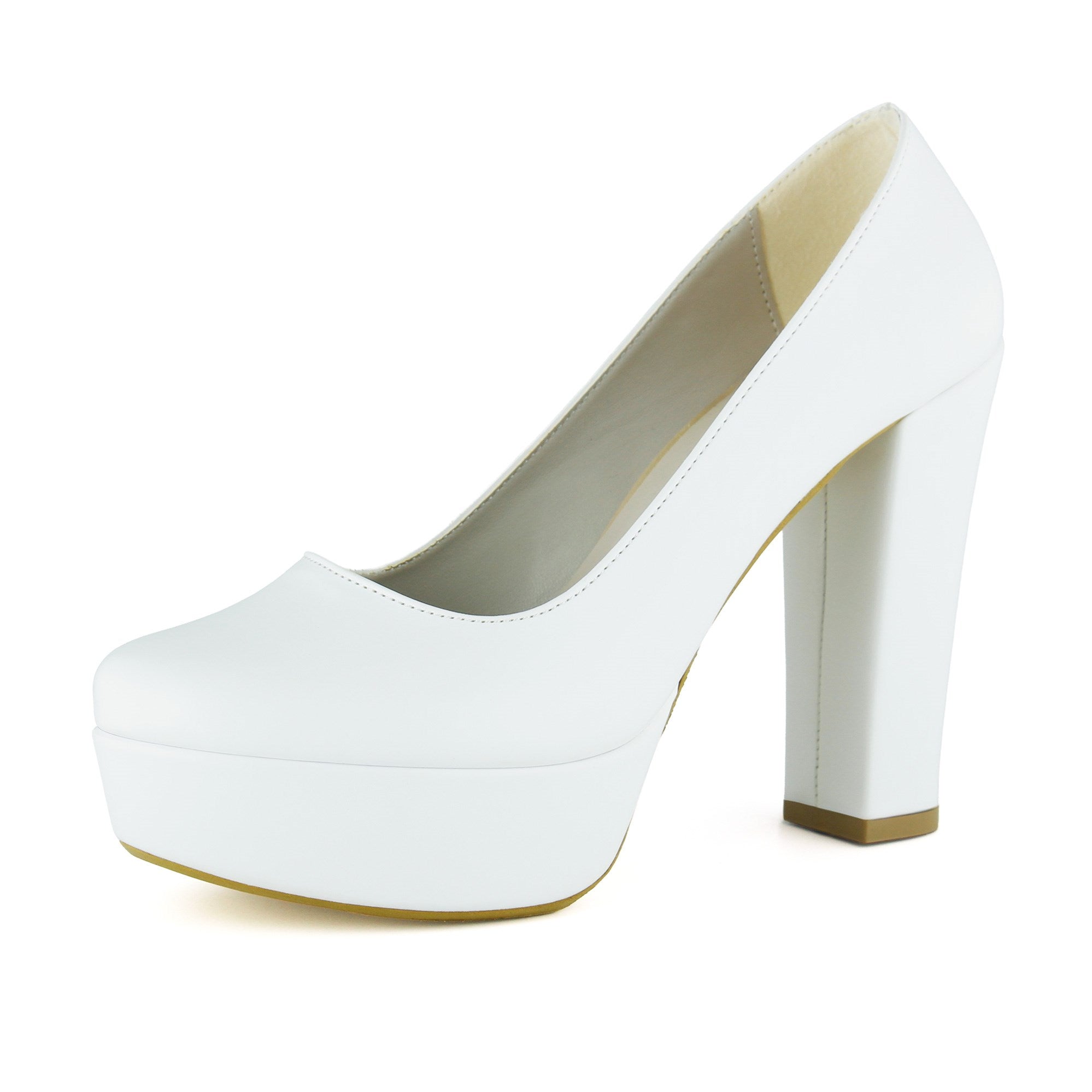 Lina Beyaz Vegan Yuvarlak Burun Kalın Platform Topuklu Gelin Ayakkabısı