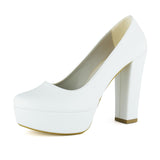 Lina Beyaz Vegan Yuvarlak Burun Kalın Platform Topuklu Gelin Ayakkabısı