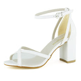 Charlotte Beyaz Vegan Çapraz Bantlı Fileli Kalın Topuklu Abiye Gelin Ayakkabısı