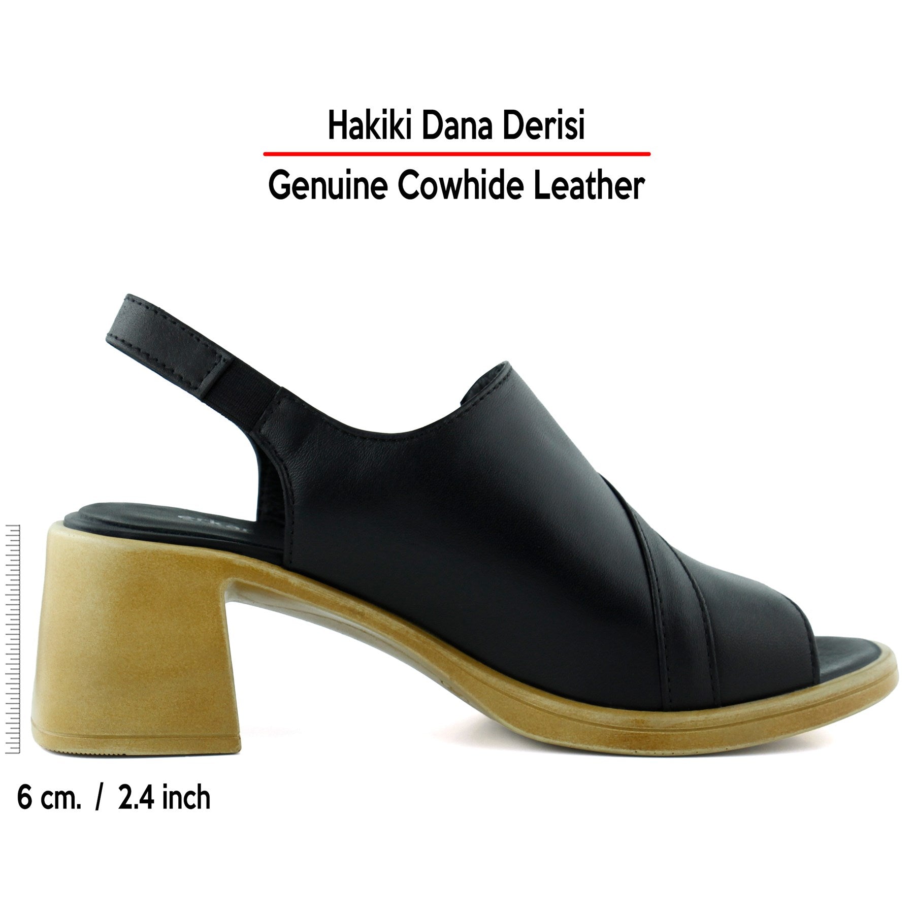 Saules Plus Siyah Hakiki Dana Derisi Kesik Detaylı Lastik Bantlı Topuklu Sandalet