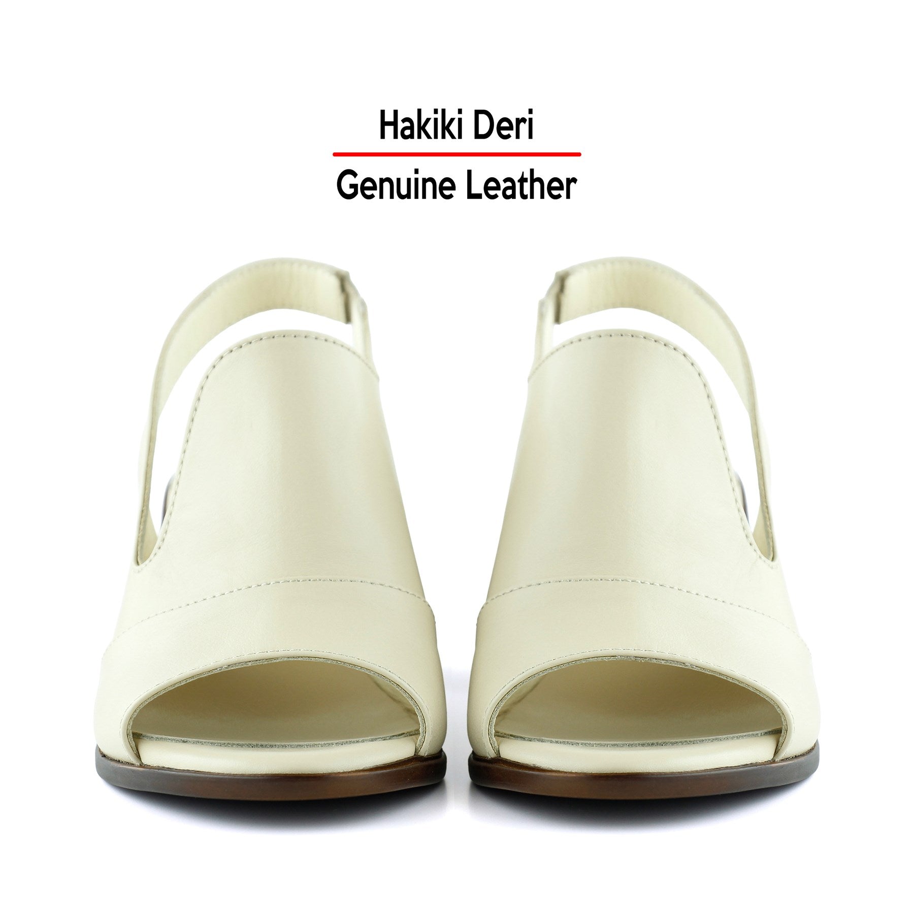 Emilia Bej Hakiki Dana Derisi Arkası Açık Lastik Bantlı Kalın Topuklu Rahat Günlük Sandalet