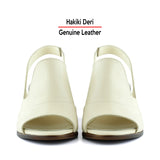 Emilia Bej Hakiki Dana Derisi Arkası Açık Lastik Bantlı Kalın Topuklu Rahat Günlük Sandalet