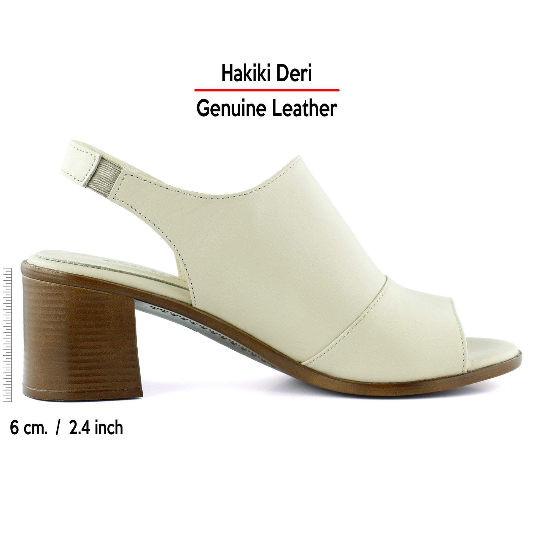 Emilia Bej Hakiki Dana Derisi Arkası Açık Lastik Bantlı Kalın Topuklu Rahat Günlük Sandalet