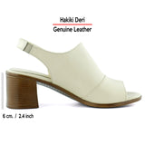 Emilia Bej Hakiki Dana Derisi Arkası Açık Lastik Bantlı Kalın Topuklu Rahat Günlük Sandalet