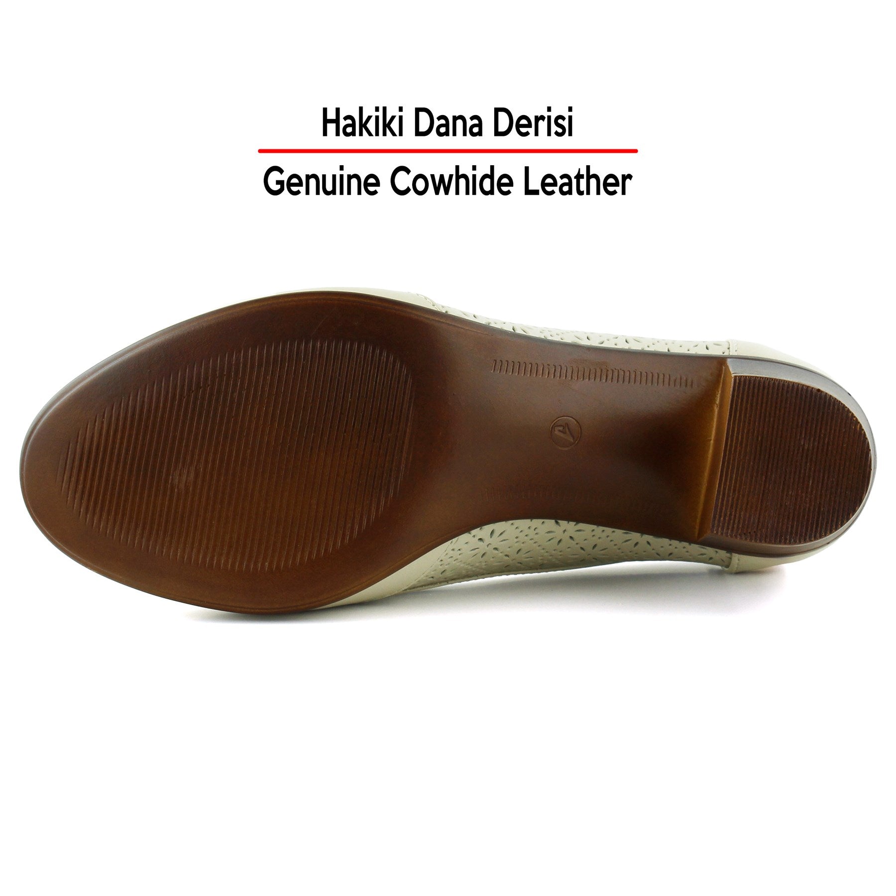 Madre Bej Hakiki Dana Derisi Vintage Desenli Kalın Topuklu Günlük Klasik Ayakkabı