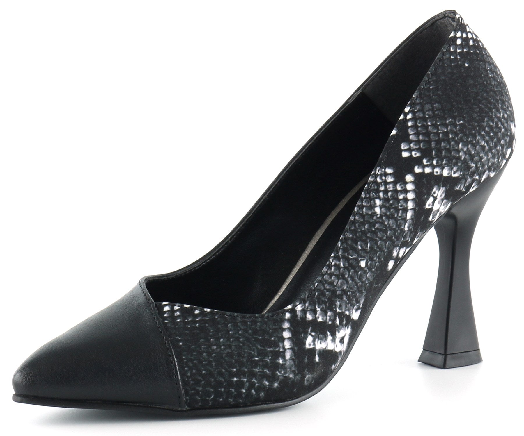 atqılı Plus Siyah Yılan İnce Kadeh Topuklu Klasik Ayakkabı