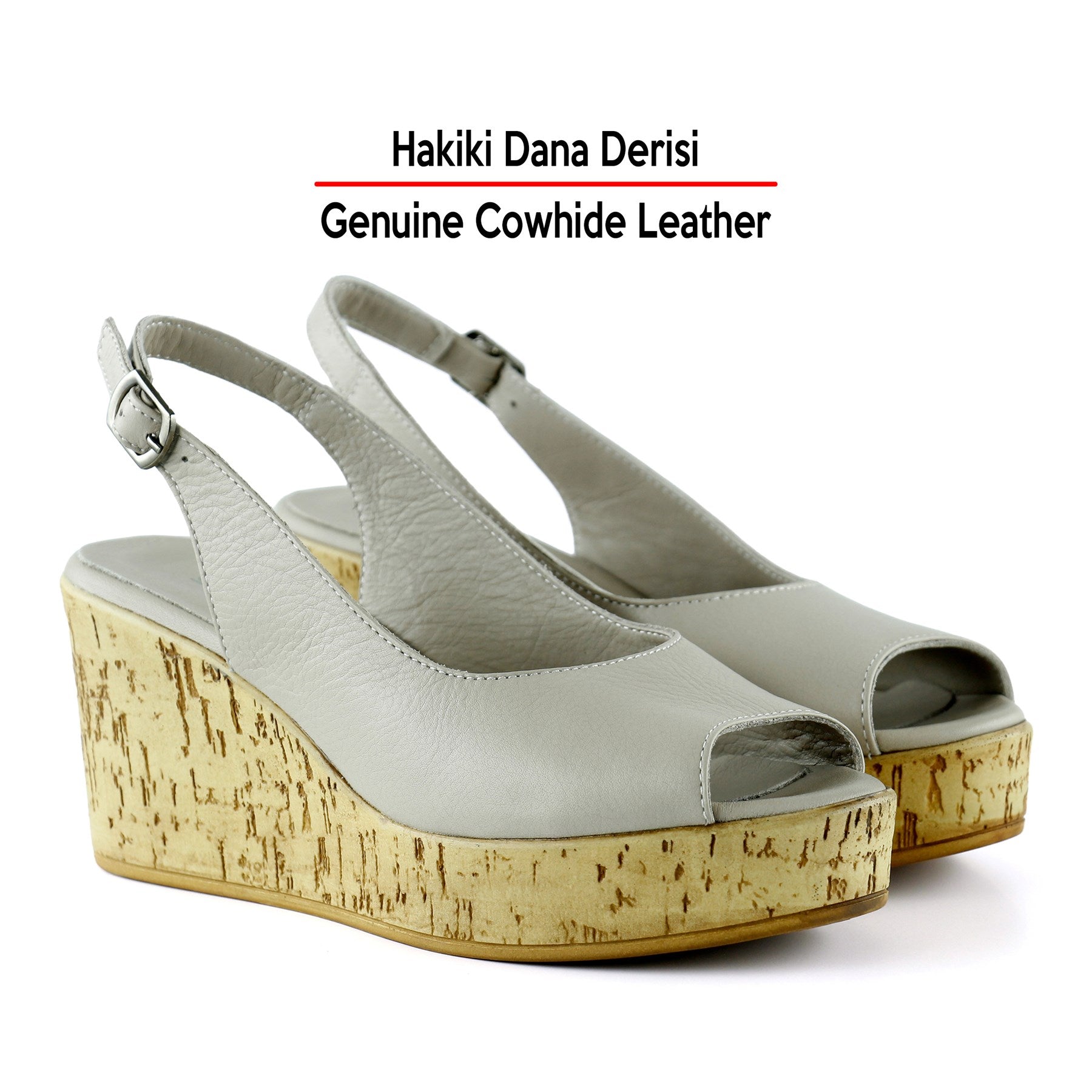 Heather Vizon Hakiki Dana Derisi Mantar Taban Görünümlü Dolgu Topuklu Slingback Sandalet