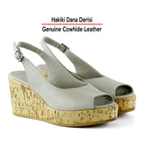 Heather Vizon Hakiki Dana Derisi Mantar Taban Görünümlü Dolgu Topuklu Slingback Sandalet