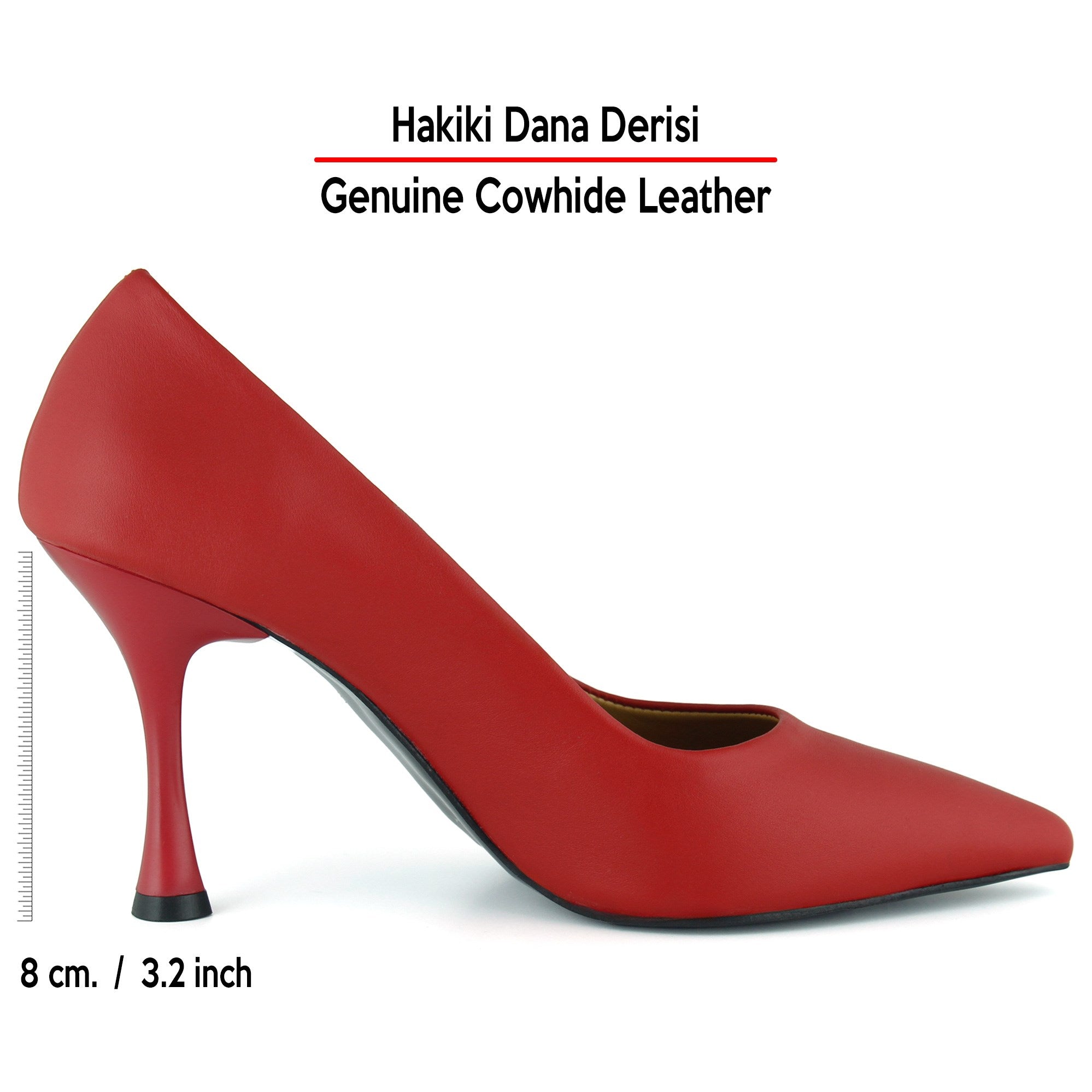 Suzanna Kırmızı Hakiki Dana Derisi Sivri Burun Klasik İnce Topuklu Ayakkabı