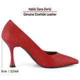 Suzanna Kırmızı Hakiki Dana Derisi Sivri Burun Klasik İnce Topuklu Ayakkabı