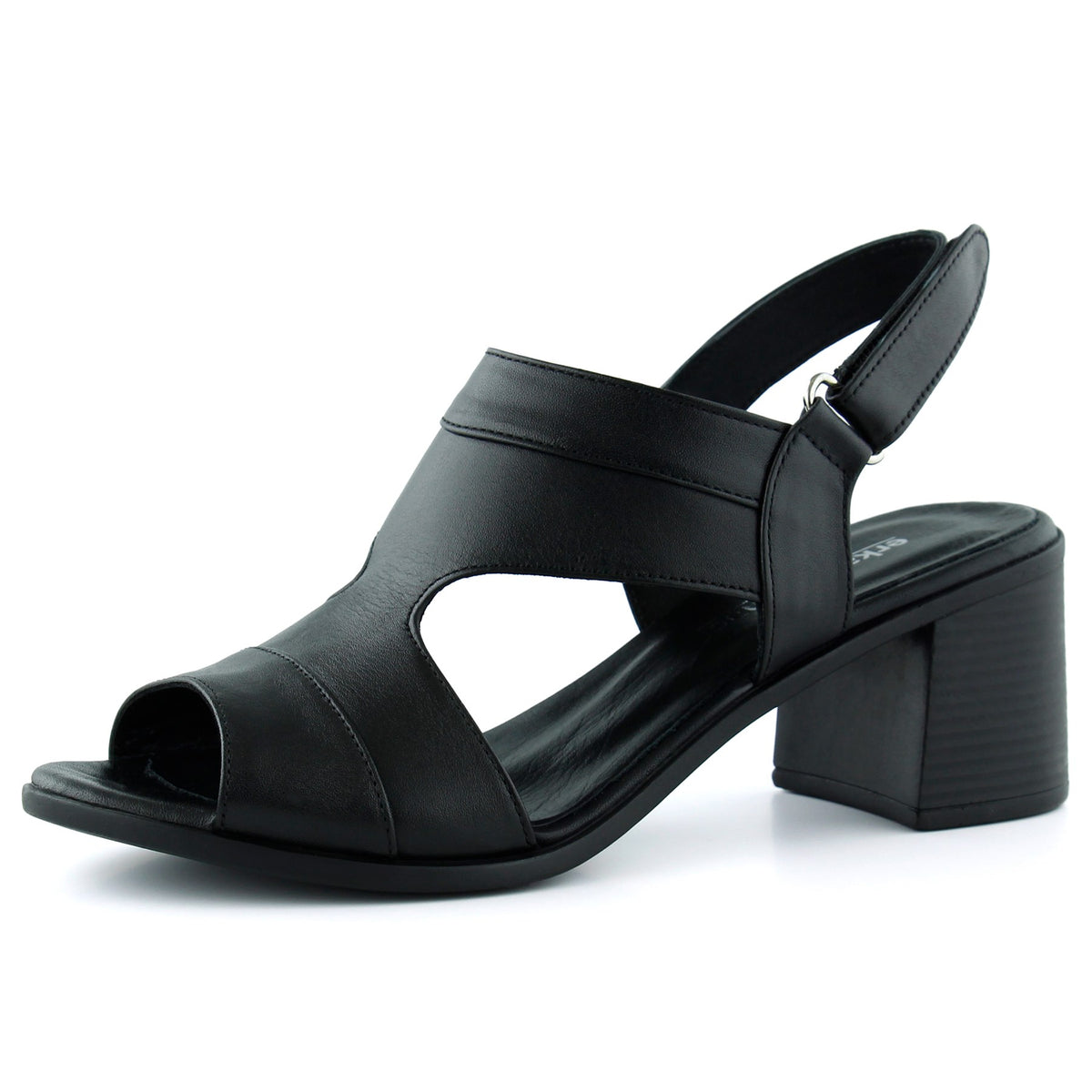 Kanne Siyah Hakiki Dana Derisi Cırt Bantlı Kalın Topuklu Rahat Günlük Sandalet