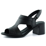 Kanne Siyah Hakiki Dana Derisi Cırt Bantlı Kalın Topuklu Rahat Günlük Sandalet