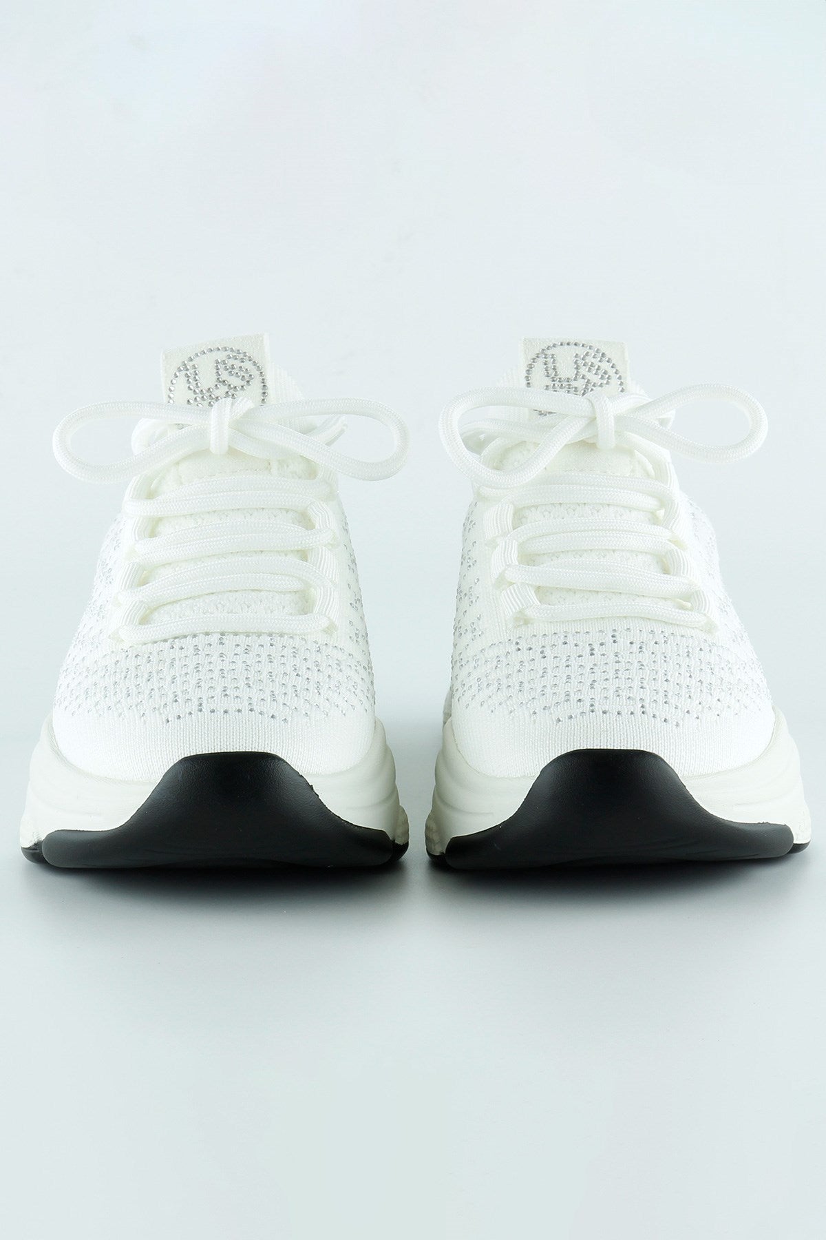 [5031] Beyaz Örgü Dokuma Taş Detaylı Bağcıklı Slip-on Sneaker