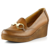 Hayley Taba Hakiki Deri Tokalı Yuvarlak Burun Dolgu Topuklu Günlük Ayakkabı