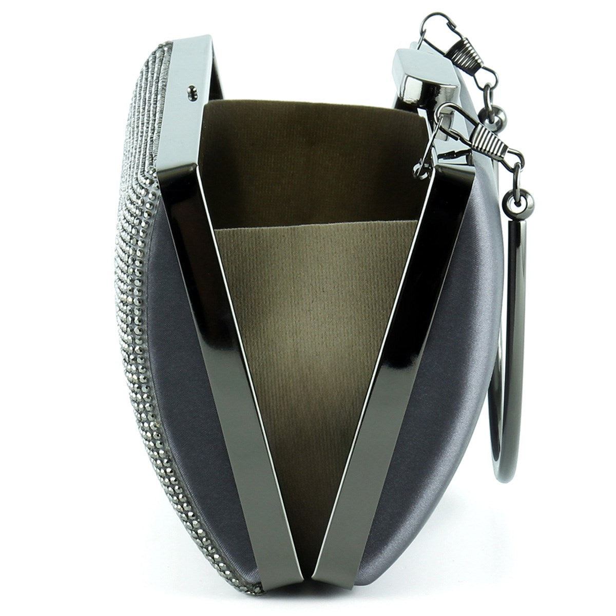 Antrasit Saten Kristal Taşlı Metal Saplı Abiye El Çantası ( ES0015AC )