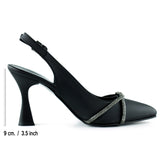 Raphtalia Plus Siyah Saten Burma Taşlı İnce Topuklu Arkası Açık Abiye Ayakkabı