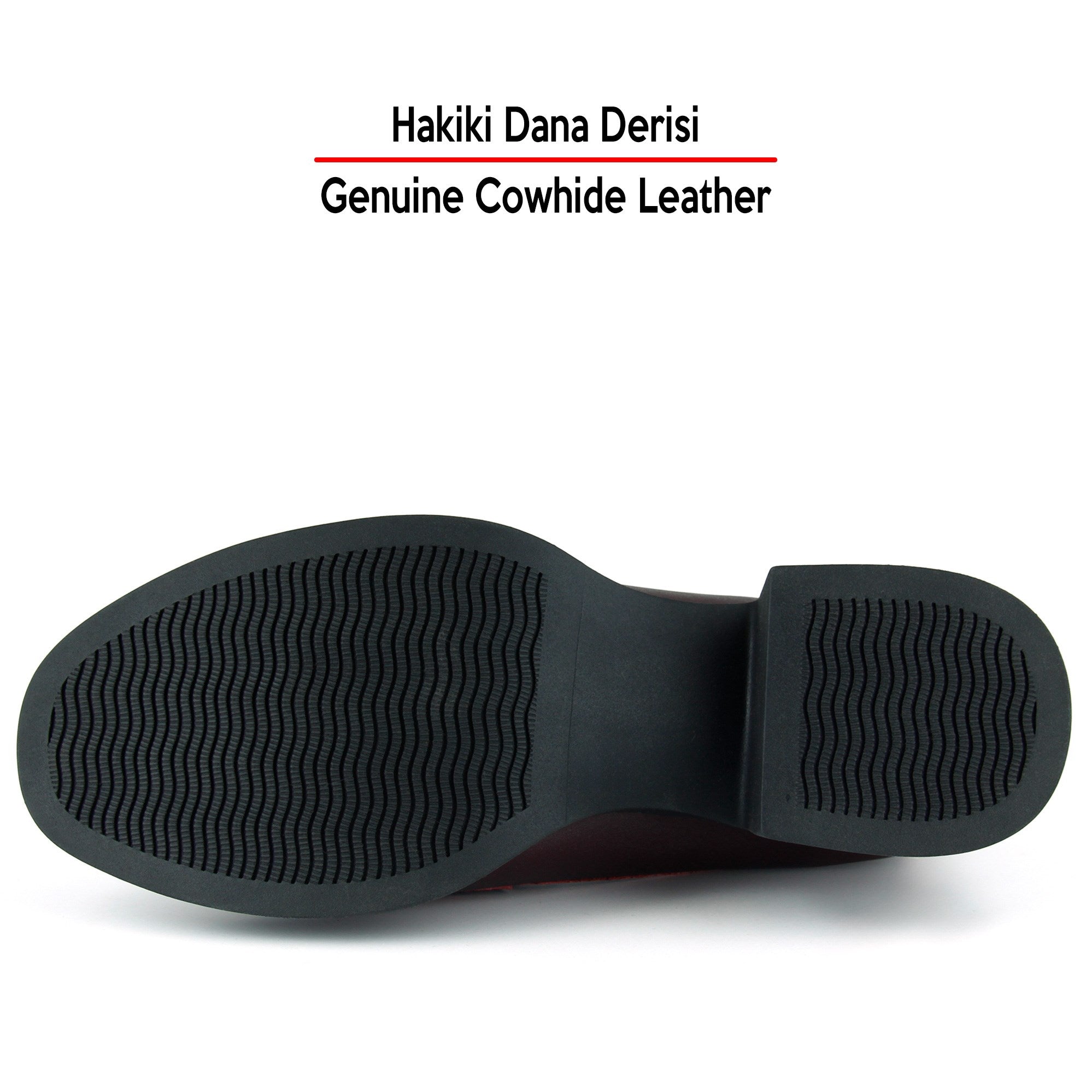 [MAX 54-133] Bordo Hakiki Dana Derisi Rugan Detaylı Tokalı Kalın Topuklu Günlük Loafer Ayakkabı