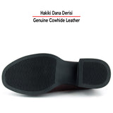 [MAX 54-133] Bordo Hakiki Dana Derisi Rugan Detaylı Tokalı Kalın Topuklu Günlük Loafer Ayakkabı