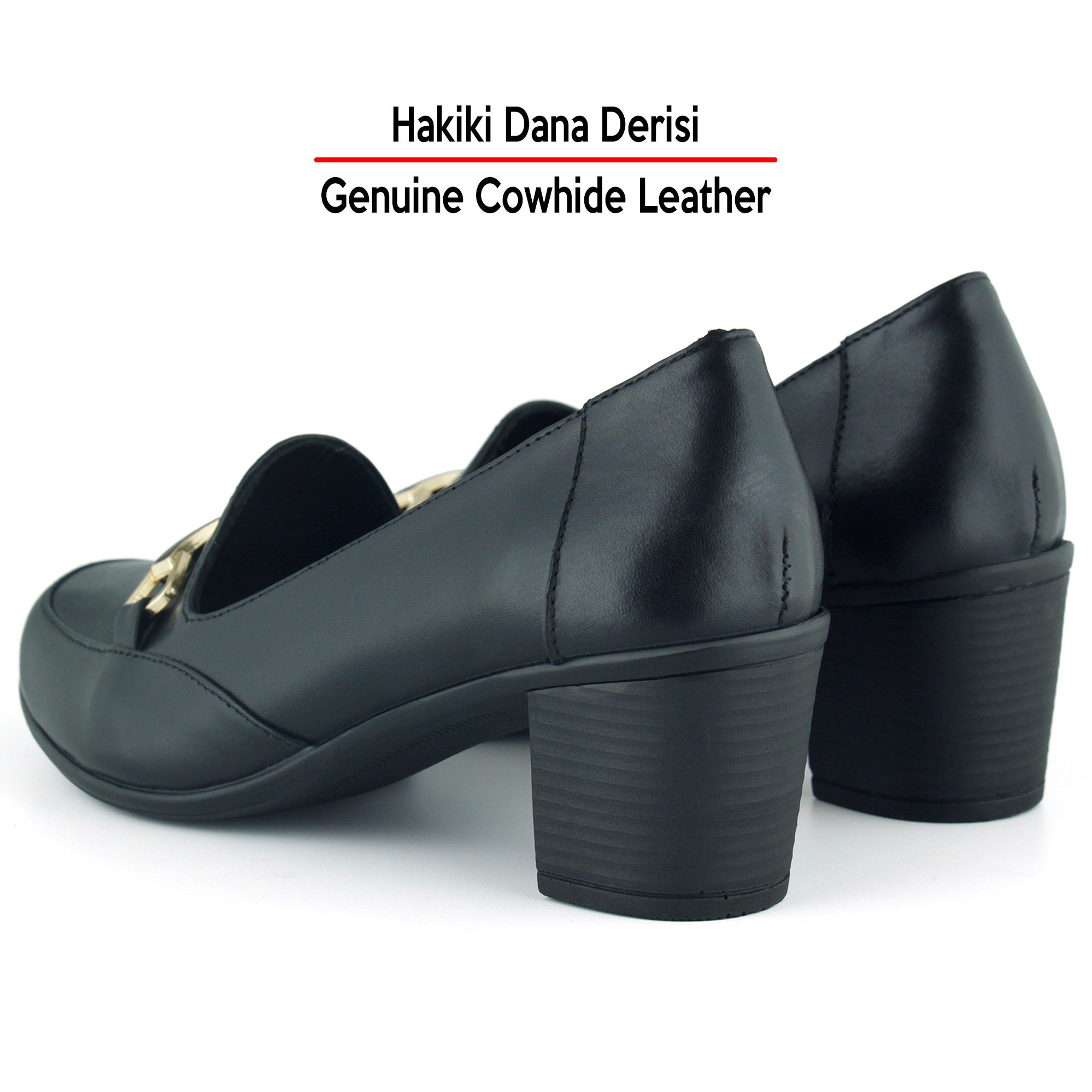 Harriet Siyah Hakiki Dana Derisi Tokalı Yuvarlak Burun Kalın Topuklu Loafer Ayakkabı