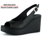 Mathilda Siyah Hakiki Dana Derisi Dolgu Topuklu Slingback Sandalet