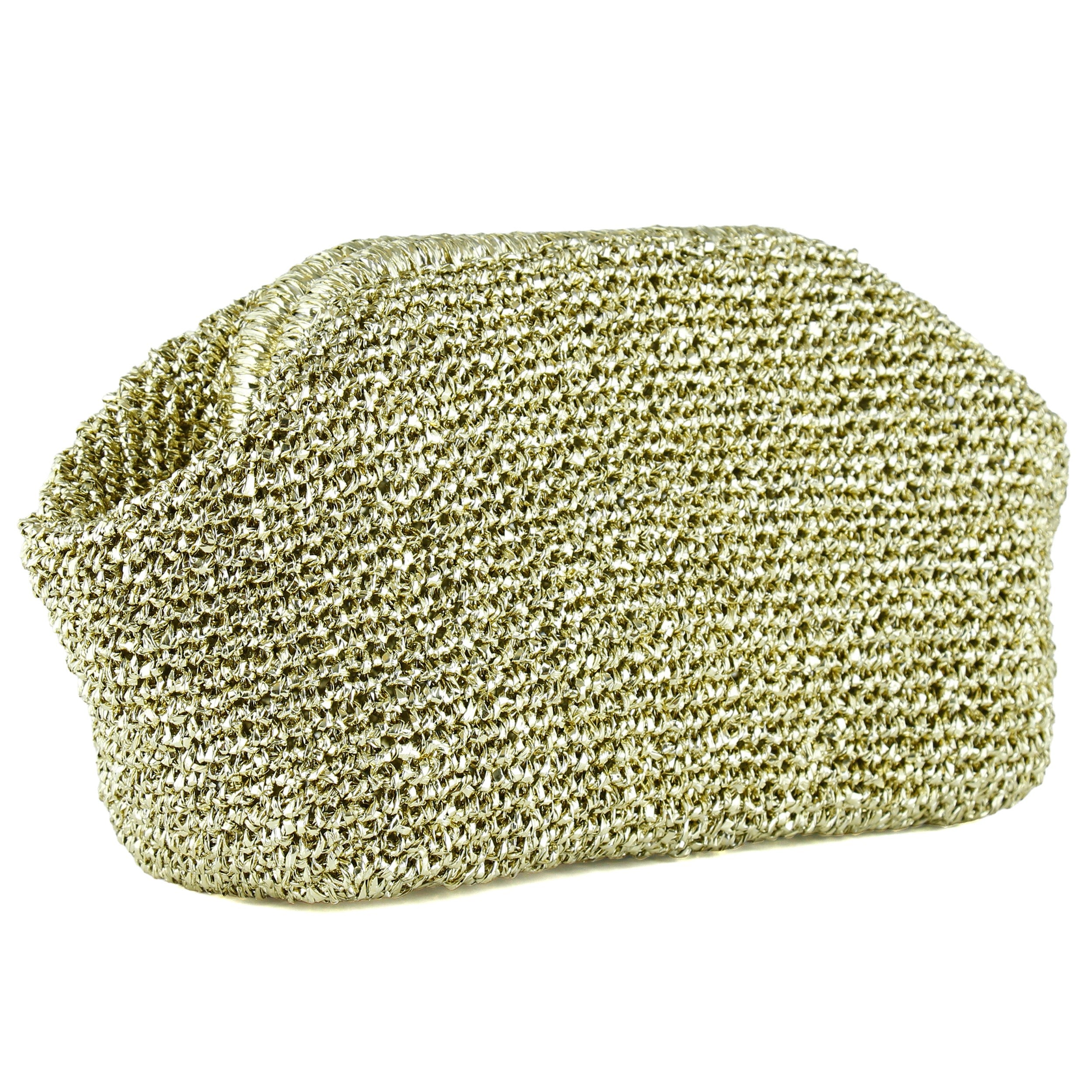 (ES0010EC) Sema Altın Simli El Örgüsü Burslu Orta Boy El Çantası