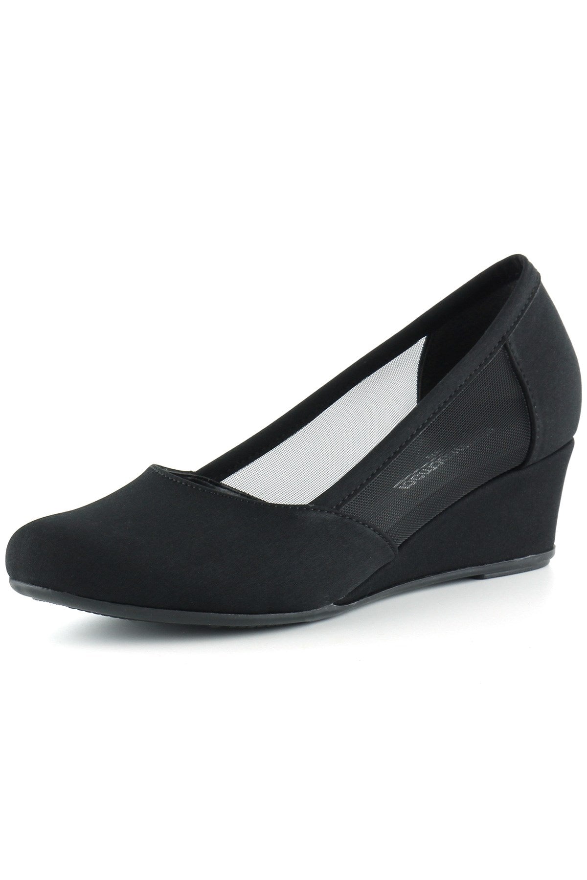 Evelyn Siyah Krep Fileli Dolgu Topuklu Ayakkabı