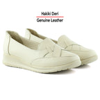 Mammina Bej Hakiki Deri Çapraz Bant Detaylı Slip-On Günlük Ayakkabı