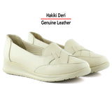 Mammina Bej Hakiki Deri Çapraz Bant Detaylı Slip-On Günlük Ayakkabı