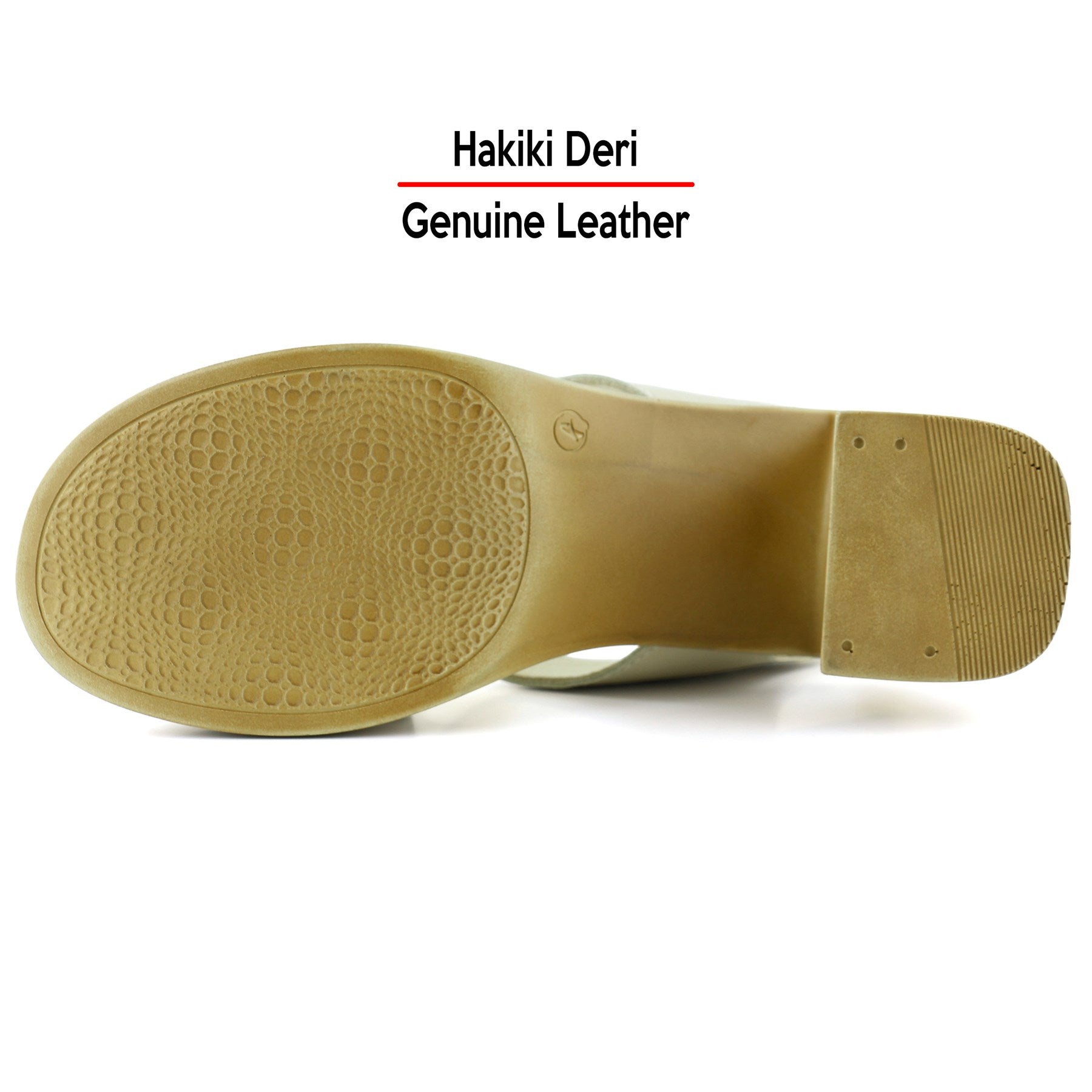 Ofelia Bej Hakiki Dana Derisi Delik Detaylı Tokalı Kalın Topuklu Rahat Günlük Sandalet