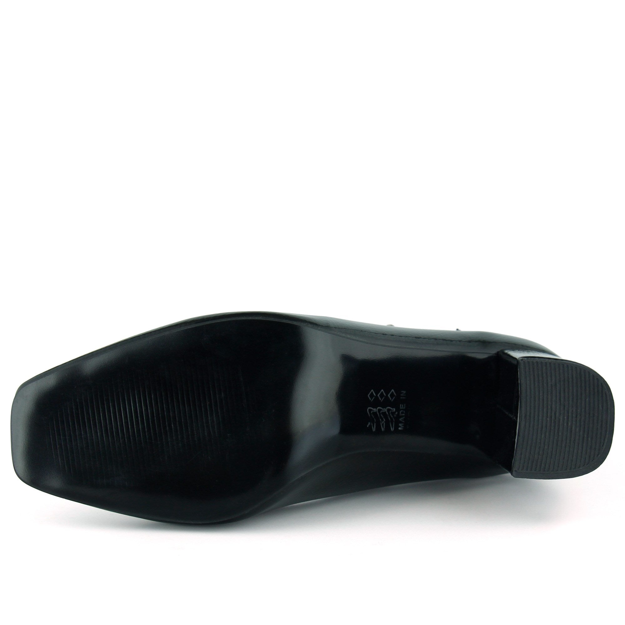 Mary Jane Siyah Rugan Kare Burun Bantlı Kalın Topuklu Klasik Ayakkabı